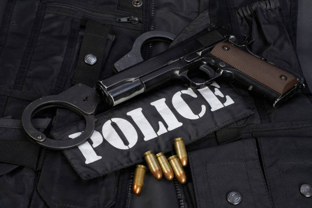 istock Special weapons and tactics team equipment on black background 917066500