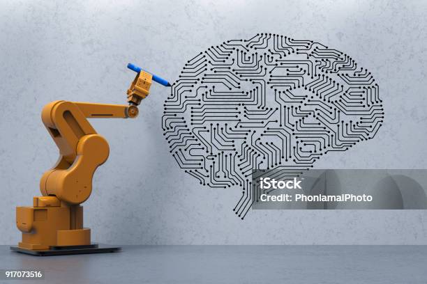 Robot With Ai Brain Stock Photo - Download Image Now - Machinery, Complexity, Intelligence