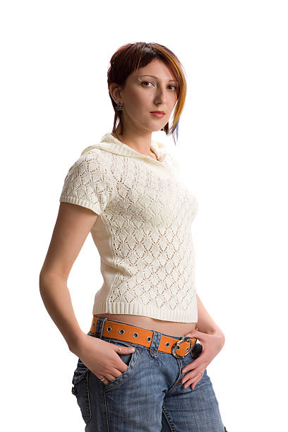 istock Young girl is posing against white background 91707758