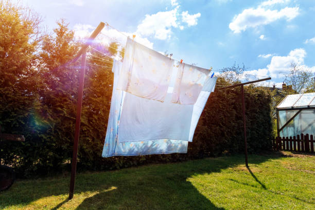 istock Cloths are hanging on clothesline 917082596
