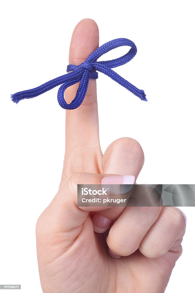 Ciąg związany na palec jako przypomnienie blue - Zbiór zdjęć royalty-free (Biały)