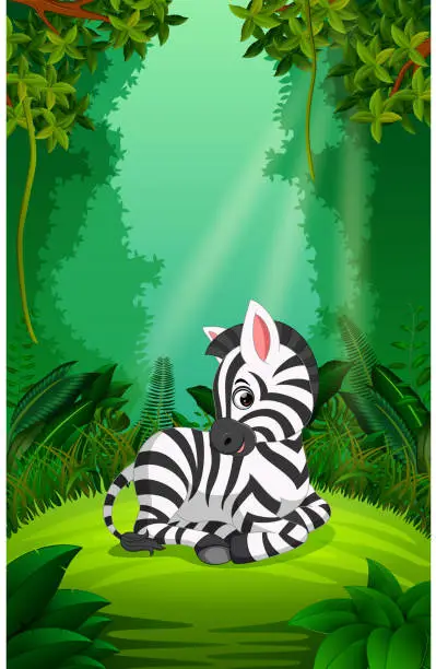 Vector illustration of zebra in the clear and green forest
