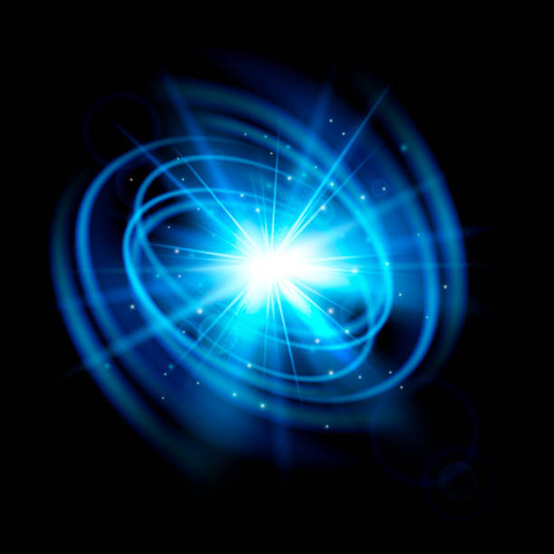 ilustrações de stock, clip art, desenhos animados e ícones de abstract blue explosion. wave flash. light effect isolated on black background. - square shape flash