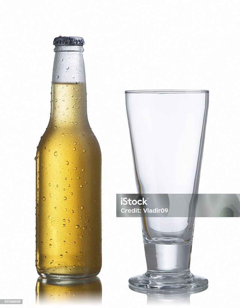 White beer bottle and glass  Alcohol - Drink Stock Photo