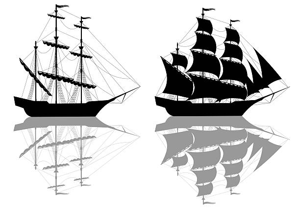 Two black old ships  sail boat clipart pictures stock illustrations