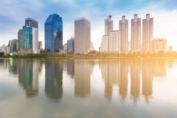 istock City office building with water reflection in public park 917096588
