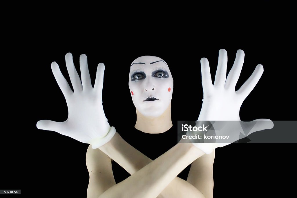 Portrait of the mime in white gloves  Actor Stock Photo