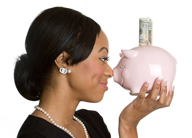 Piggy bank lady stock photo