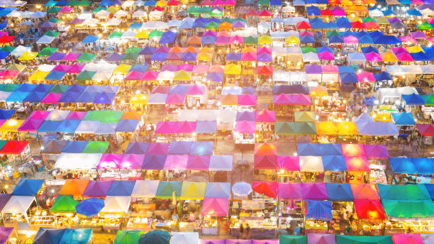 istock Night roof top flea market colorful 917101954