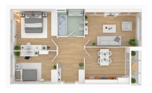 floor plan top view. apartment interior isolated on white background - level construction isolated on white nobody imagens e fotografias de stock