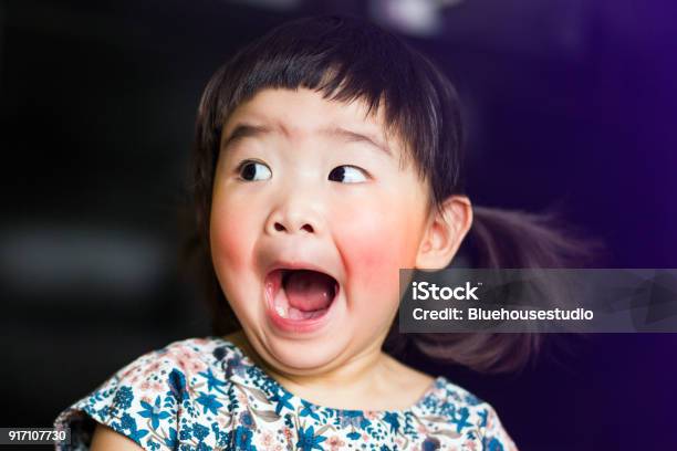 A Little Lovely Asian Girl Feels Shocked And Open Mouth Wide Stock Photo - Download Image Now