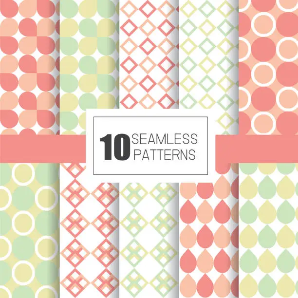 Vector illustration of Set of 10 seamless patterns with geometry design