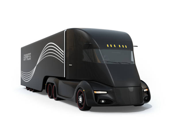 istock Black self-driving electric semi truck isolated on white background 917113214