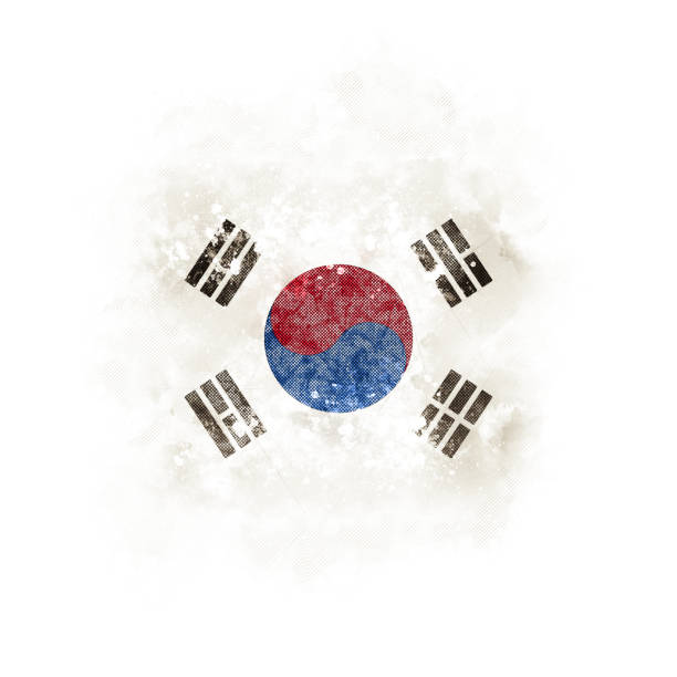 Square grunge flag of south korea. 3D illustration