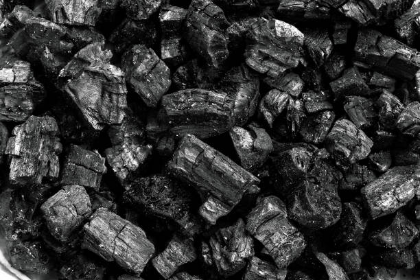 natural wood charcoal, traditional charcoal or hard wood charcoal, used as fuel for industrial coal. - lignito imagens e fotografias de stock