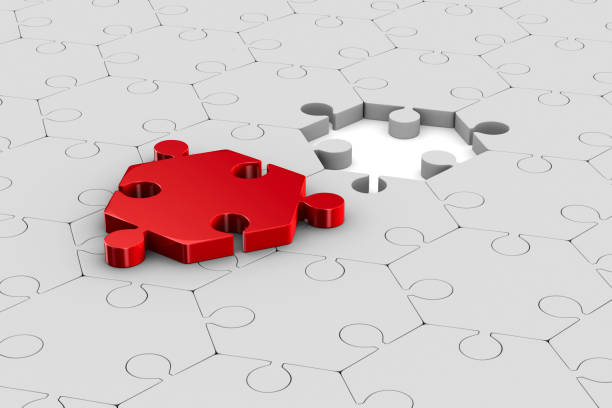istock Red puzzle on white background. Isolated 3D illustration 917128994