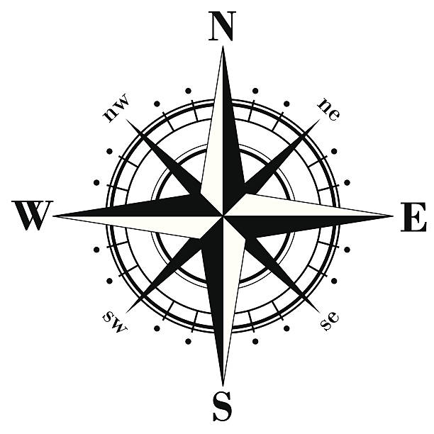 ilustrações de stock, clip art, desenhos animados e ícones de preto rosa-dos-ventos - compass compass rose north direction