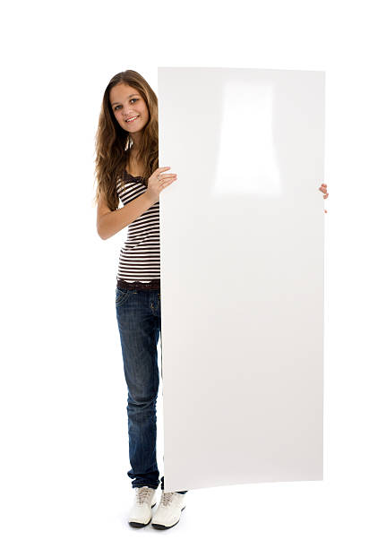 istock Young girl holding a white banner 91713981