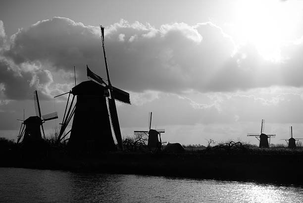 The ancient windmills of Kinderdijk stock photo