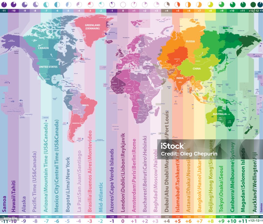 세계 시간대 지도 국가 이름 및 테두리 벡터 시간대에 대한 스톡 벡터 아트 및 기타 이미지 - 시간대, 지도, 세계지도 - Istock