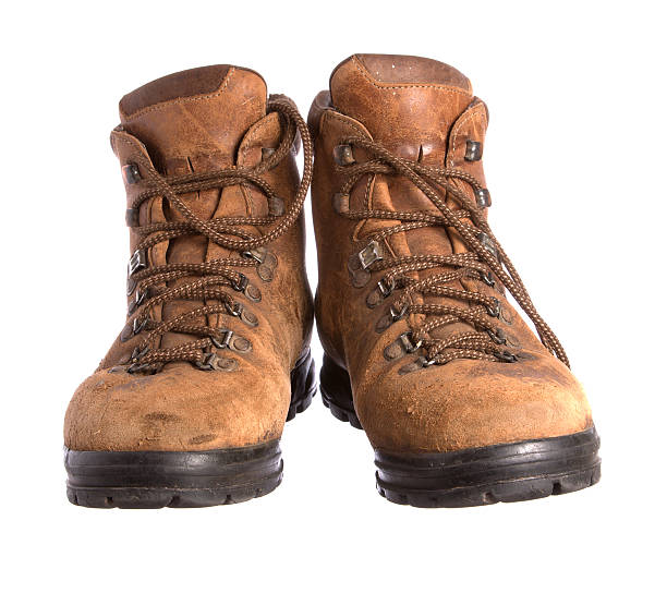 istock Pair of old worn walking boots 91714361