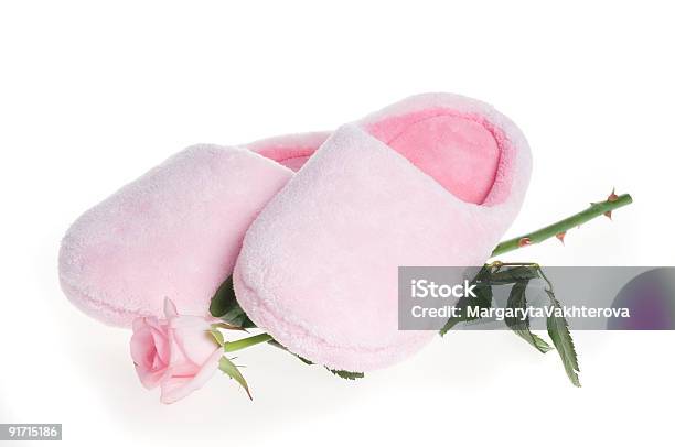 Pair Of Home Pink Slippers Stock Photo - Download Image Now - Aromatherapy, Bathtub, Color Image