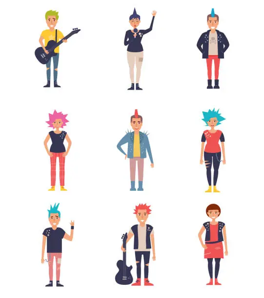 Vector illustration of Punks set. Vector. Cartoon