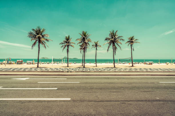 istock Sunny day with Palms on Ipanema Beach in Rio de Janeiro. Wide angle view 917153586