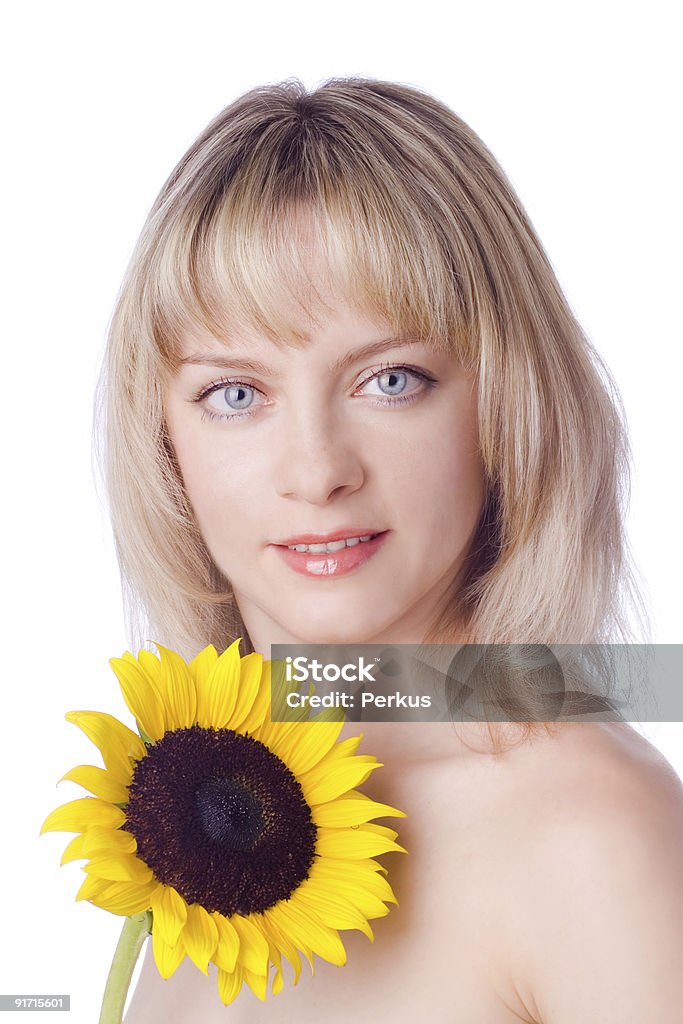 Schöne Frau mit Sonnenblume 02 - Lizenzfrei Attraktive Frau Stock-Foto