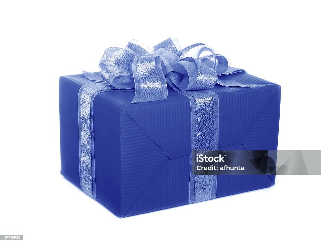 Box with a gift  Blue Stock Photo