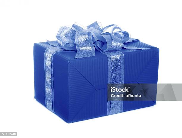 Box With A Gift Stock Photo - Download Image Now - Blue, Box - Container, Christmas Paper