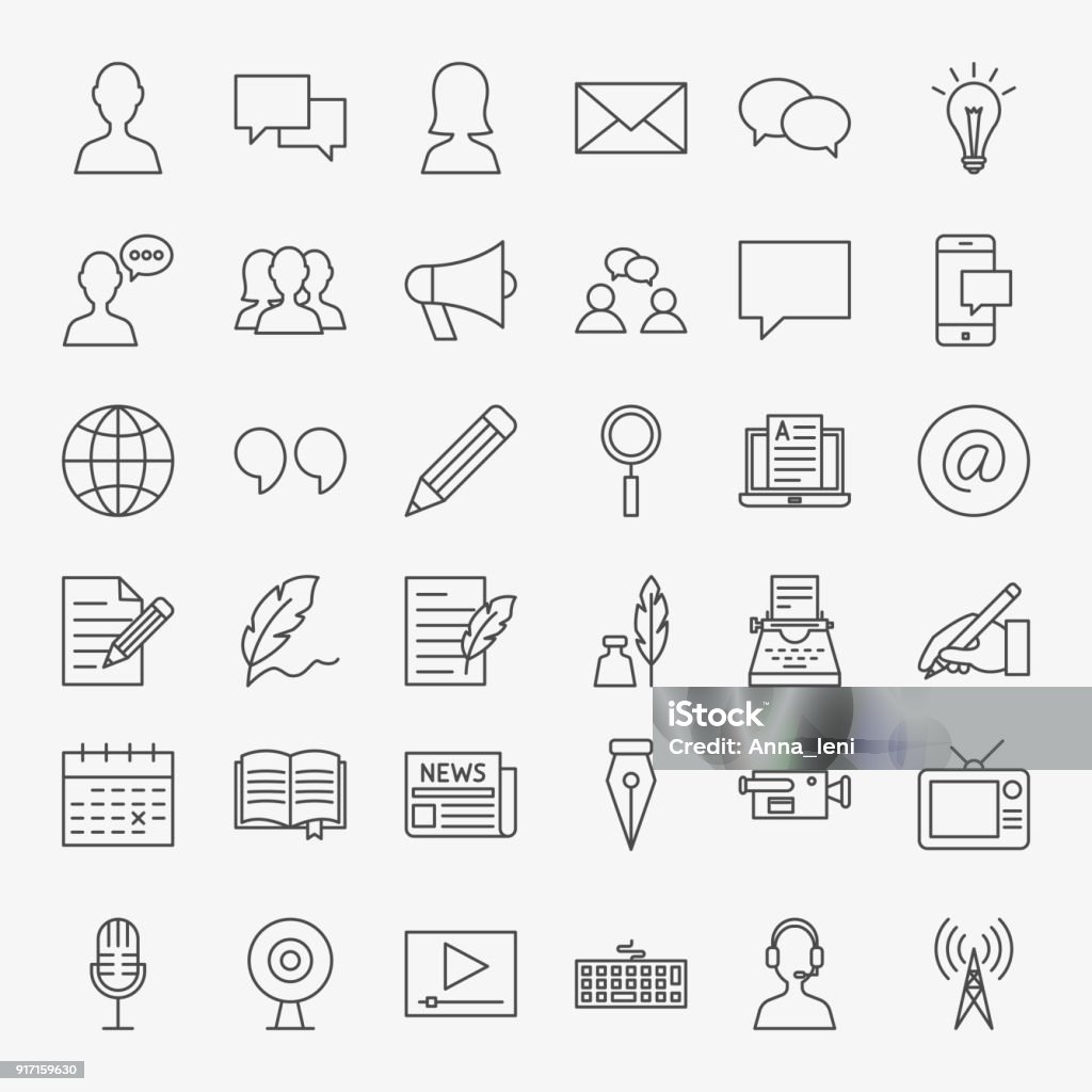 Blog Line Icons Set Blog Line Icons Set. Vector Thin Outline Social Media Symbols. Icon Symbol stock vector