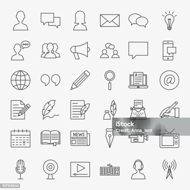 Blog Line Icons Set Stock Illustration - Download Image Now - Icon Symbol, Home Video Camera, Pencil