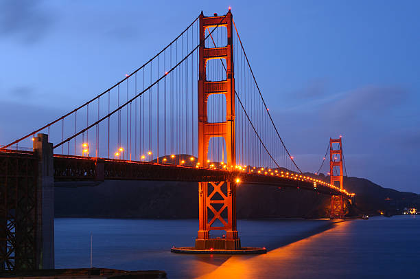 Golden Gate Bridge in the dusk (landscape) stock photo