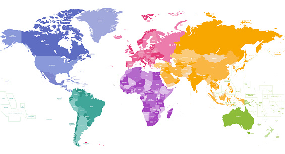 high detailed vector world map with country names and borders