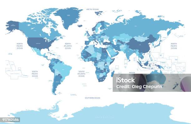 High Detailed Vector World Map With Country Names And Borders Stock Illustration - Download Image Now