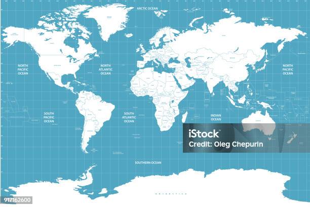 Wysoka Szczegółowa Mapa Świata Wektorów Z Nazwami I Granicami Krajów - Stockowe grafiki wektorowe i więcej obrazów Mapa świata