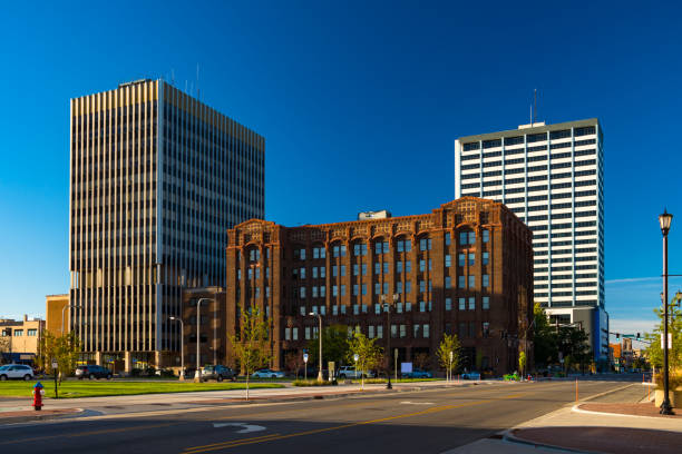 Downtown South Bend, IN View of Downtown South Bend highrise buildings in South Bend, Indiana. south bend stock pictures, royalty-free photos & images