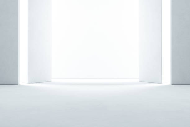 istock Abstract interior design of modern showroom with empty concrete floor and white wall background - Hall or stage 3d illustration 917163050