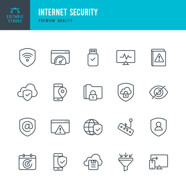 インター ネット セキュリティ - 細い線ベクトルのアイコンを設定 - threats点のイラスト素材／クリップアート素材／マンガ素材／アイコン素材