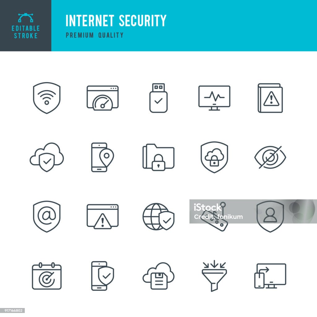 Internet Security - set of thin line vector icons Set of Internet Security thin line vector icons. Icon Symbol stock vector