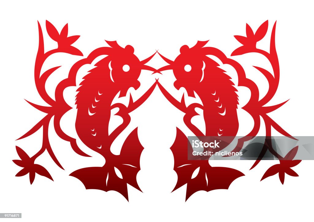 Chińskiego papieru wyciąć-podwójne Fish - Zbiór ilustracji royalty-free (Horyzontalny)