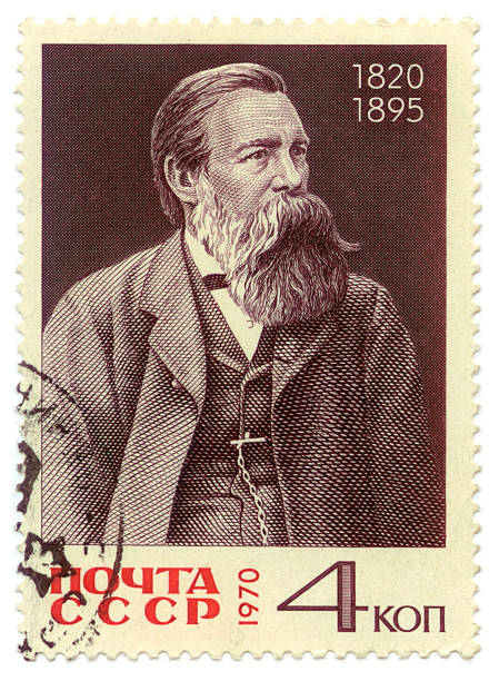 briefmarke mit porträt friedrich engels. - friedrich engels stock-fotos und bilder