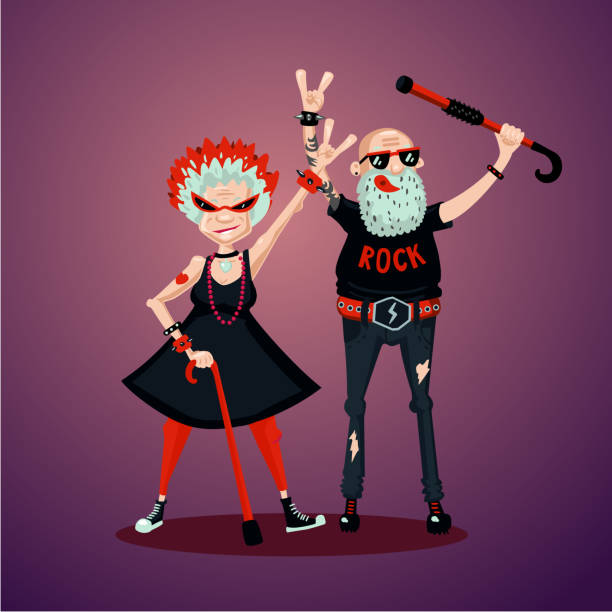 Old Friedns Senior Adult Couple Rock Fans Humor Illustration Cartoon  Characters Stock Illustration - Download Image Now - iStock
