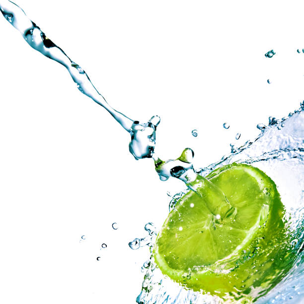 istock fresh water splash and lime isolated on white 91717266