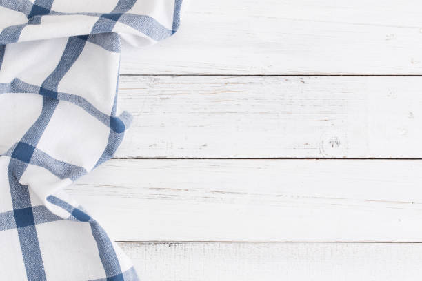istock Table cloth blue on white table wood,top view and copy space for background 917174094