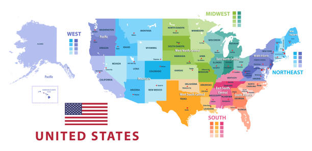 ilustrações, clipart, desenhos animados e ícones de mapa detalhado alta de vetor de estados unidos - map cartography washington dc tennessee