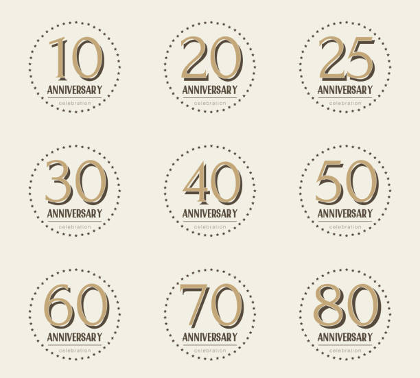 istock Anniversary logo's collection. 10th, 20th, 25th, 30th, 40th, 50th, 60th, 70th, 80th year celebration logotypes. 917185774