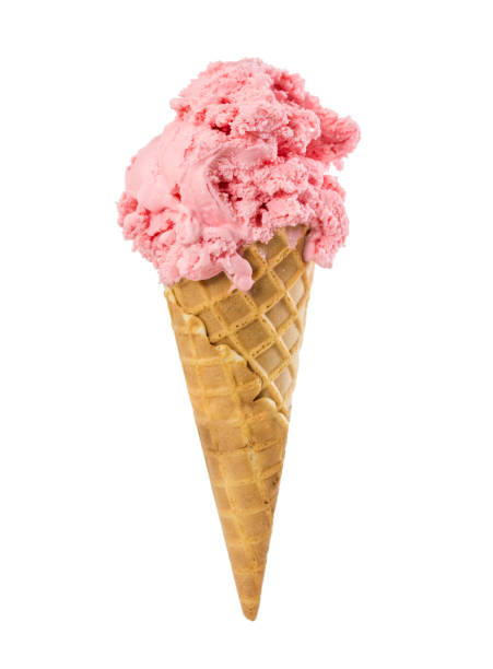 istock Strawberry ice cream in waffle cone isolated on white 917188060