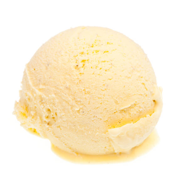 single scoop of vanilla ice cream isolated on white background stock photo